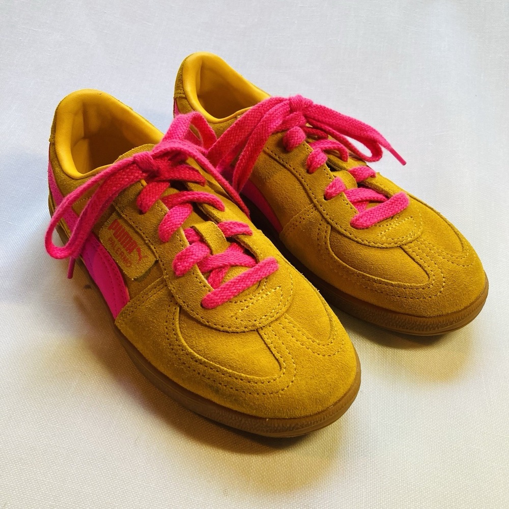 Puma Palermo Suede Sneakers Youth US 3 EU 34.5 Mustard Yellow Pink Gum Sole Good